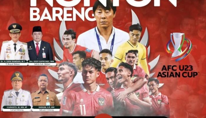 Camat Cibitung Ajak Warga Dukung Timnas Indonesia U23, Nobar Dihalaman Kantor Kecamatan
