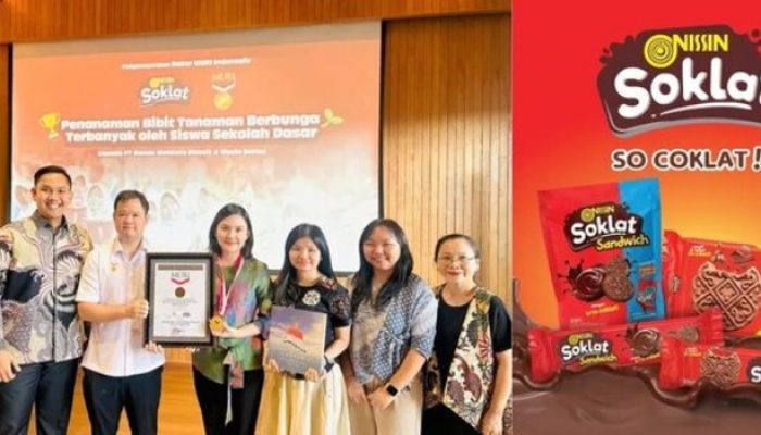 Ribuan Siswa SD Tanam Bunga, Nissin Soklat & PT Monde Mahkota Biskuit Raih Rekor MURI