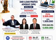 Pendaftaran Pendidikan Khusus Profesi Advokat (PKPA) dan Ujian Profesi Advokat (UPA) online bisa diikuti peserta dari seluruh INDONESIA yang akan diselenggarakan secara daring (online class) melalui kerja sama Feradi WPI dengan STIH Litigasi