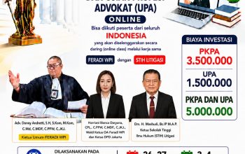Pendaftaran Pendidikan Khusus Profesi Advokat (PKPA) dan Ujian Profesi Advokat (UPA) online bisa diikuti peserta dari seluruh INDONESIA yang akan diselenggarakan secara daring (online class) melalui kerja sama Feradi WPI dengan STIH Litigasi