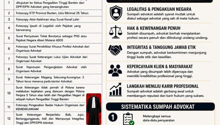 DPD FERADI WPI Banten Buka Pendaftaran Penyumpahan Advokat di Pengadilan Tinggi Banten, Wujudkan Advokat Profesional, Berintegritas, dan Berkualitas.