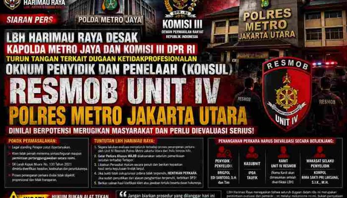 DUGAAN KETIDAKPROFESIONALAN RESMOB UNIT IV POLRES METRO JAKARTA UTARA DISOROT LBH HARIMAU RAYA